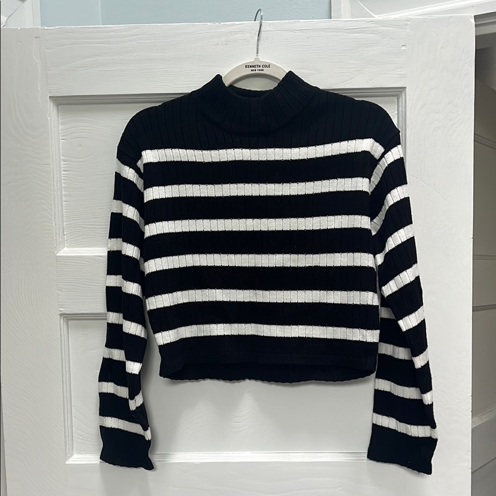 H&M Black and White Cowl Neck Striped Sweater